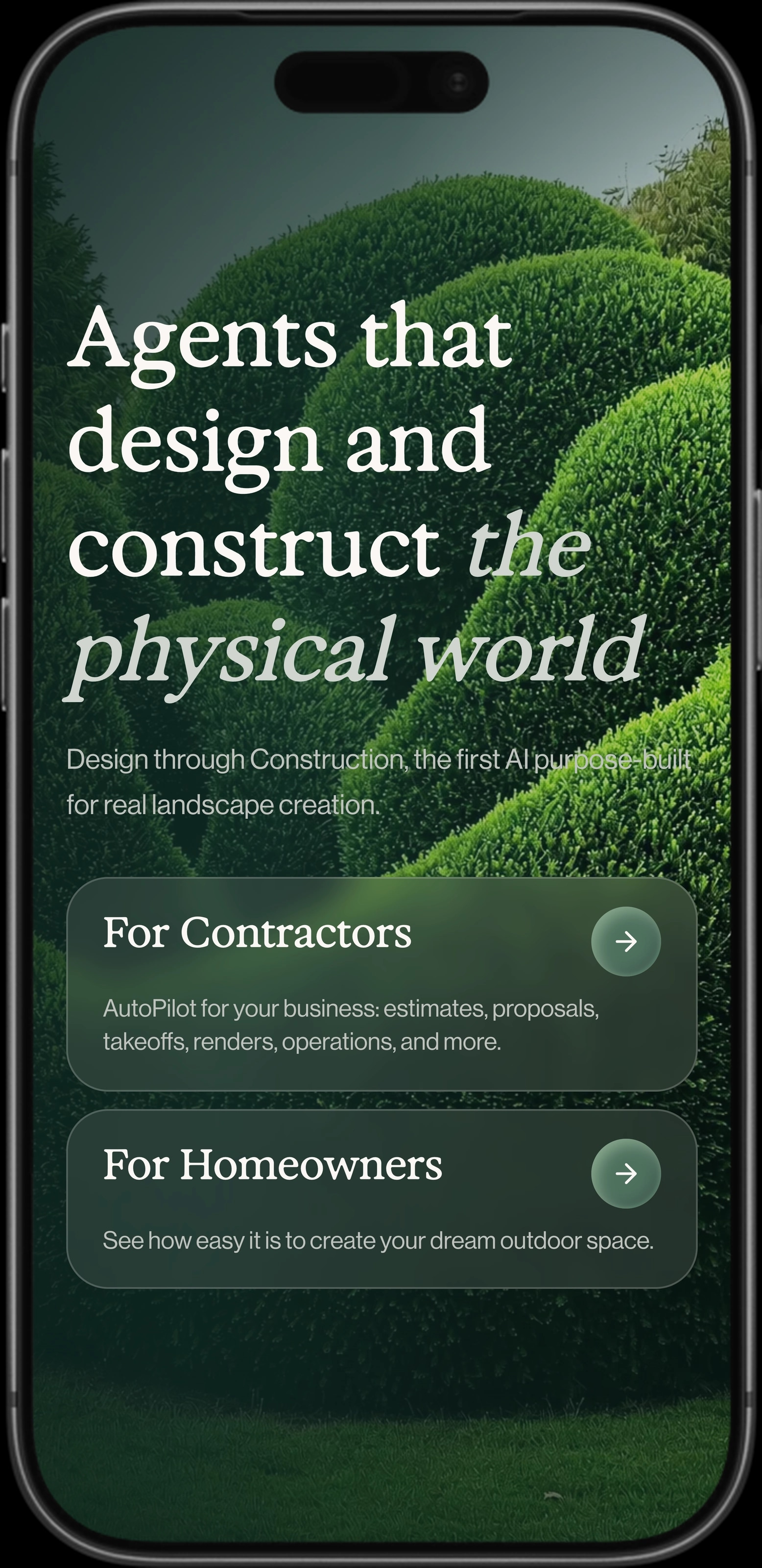 Eden Studio’s landing page with vertically centered content on an iPhone.