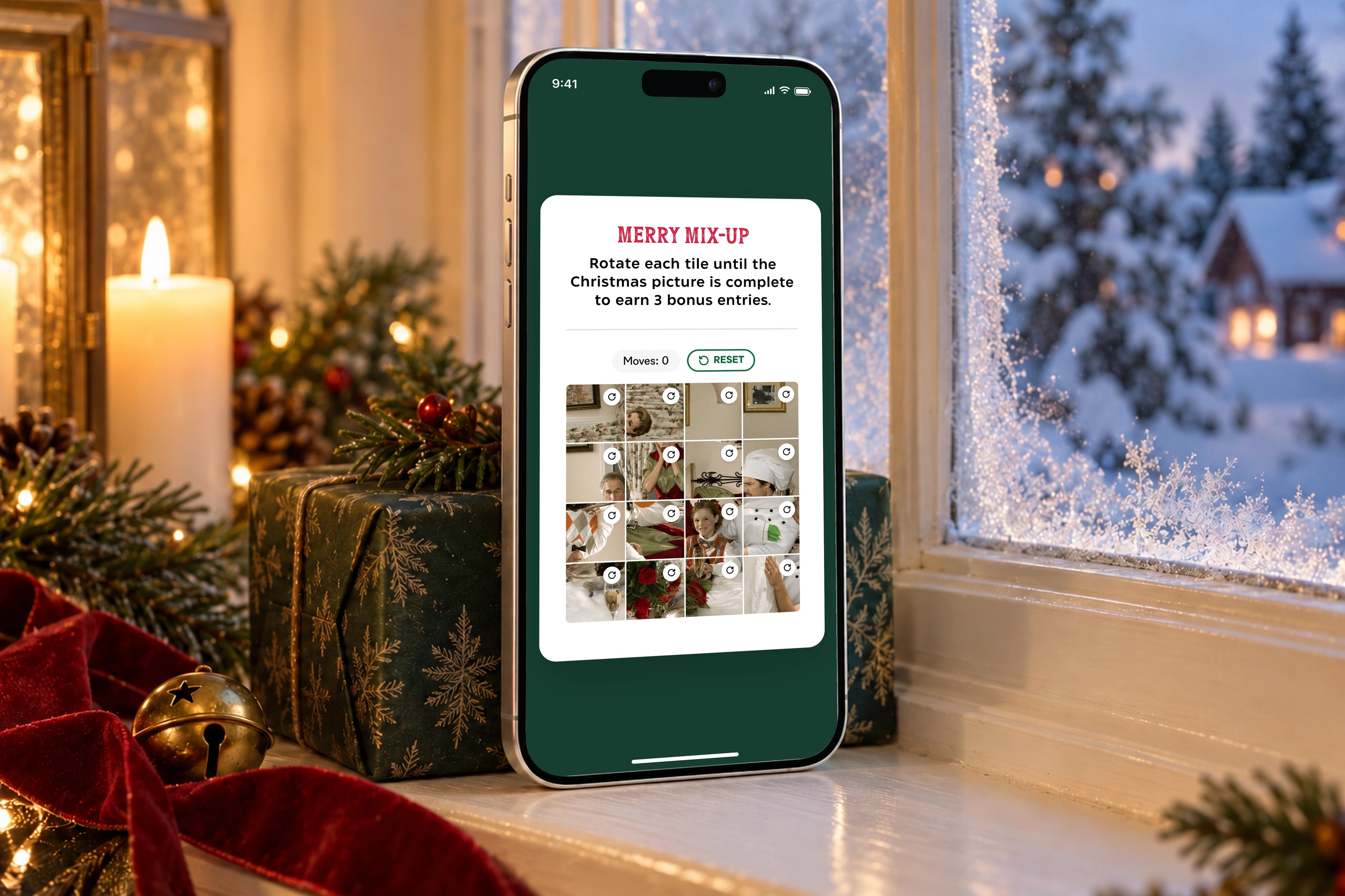 The real Hallmark Movie Game merry mix up interface on a iPhone in a scene created for the case study.