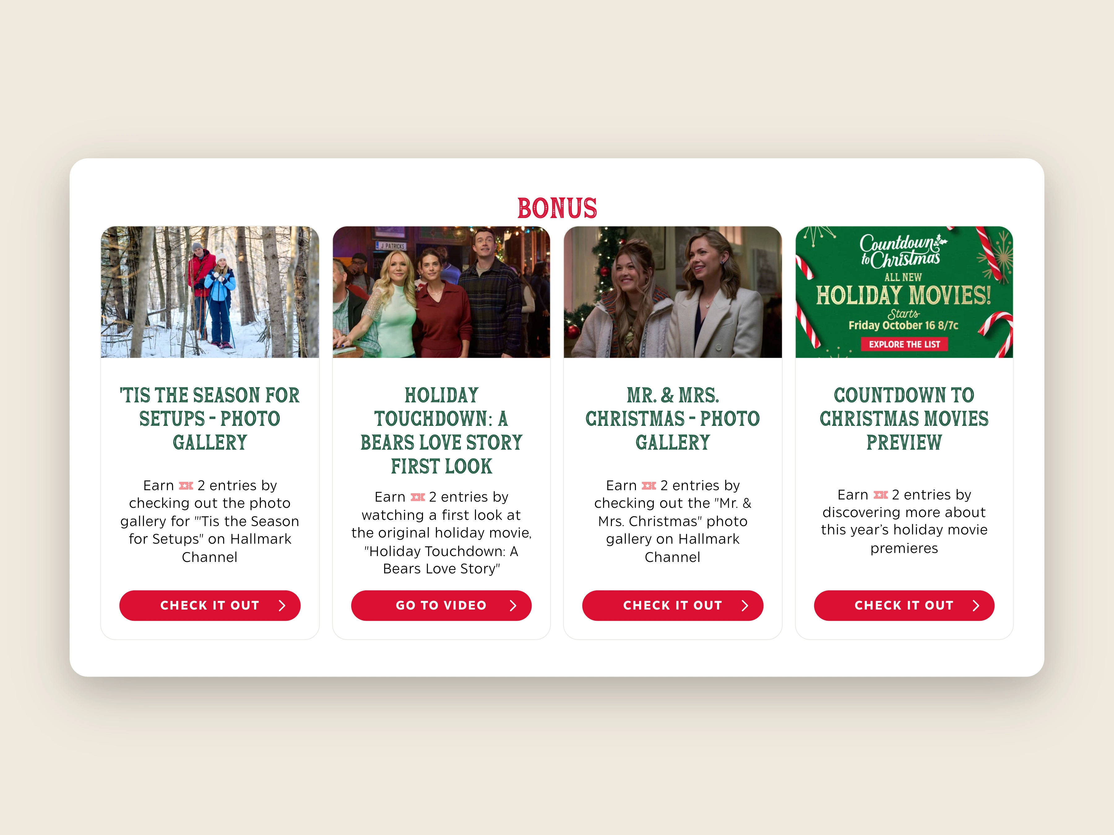 Bonus galleries and movie previews, captured from Hallmark Movie Game and centered on a background matched to the brand.