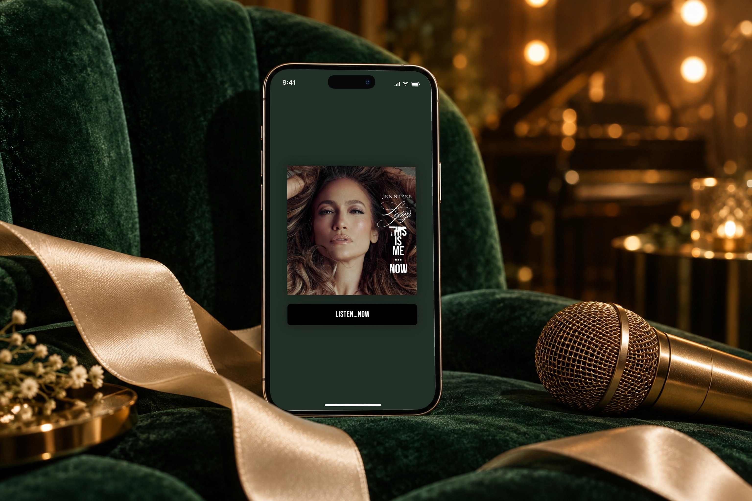 The real On The JLo album release interface on a iPhone in a scene created for the case study.