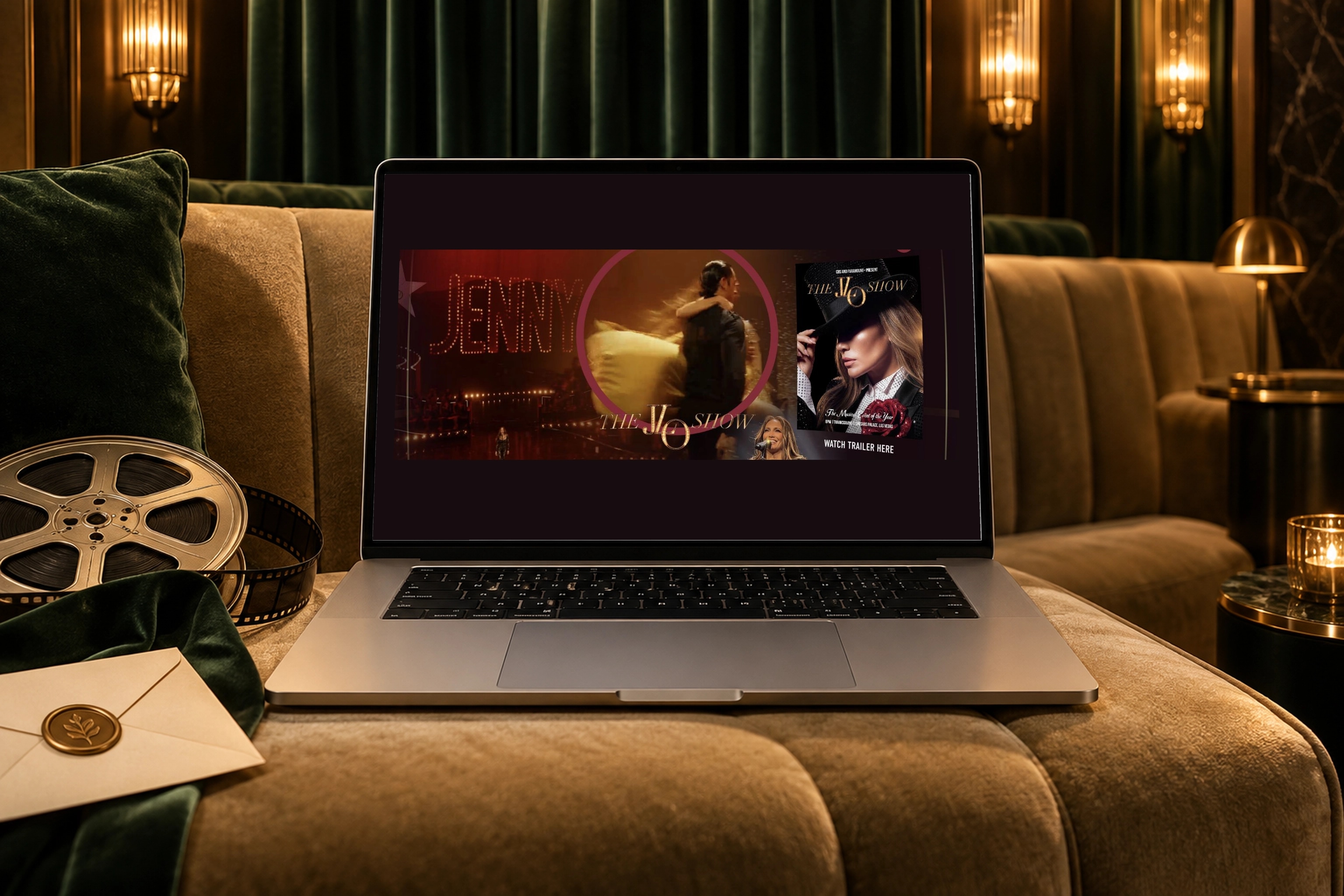 The real On The JLo immersive home interface on a MacBook in a scene created for the case study.