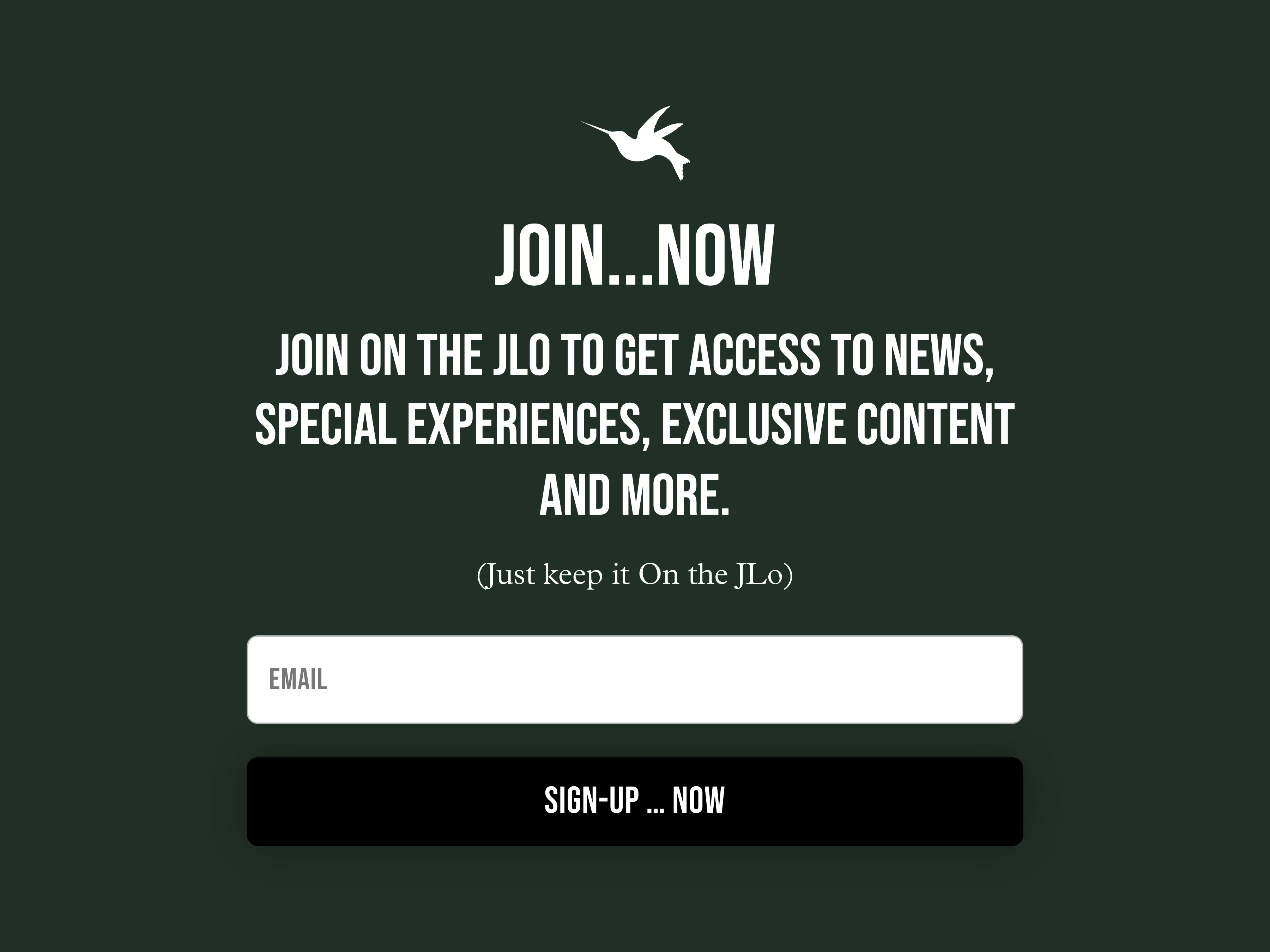 Join On The JLo signup, captured from On The JLo and centered on a background matched to the brand.
