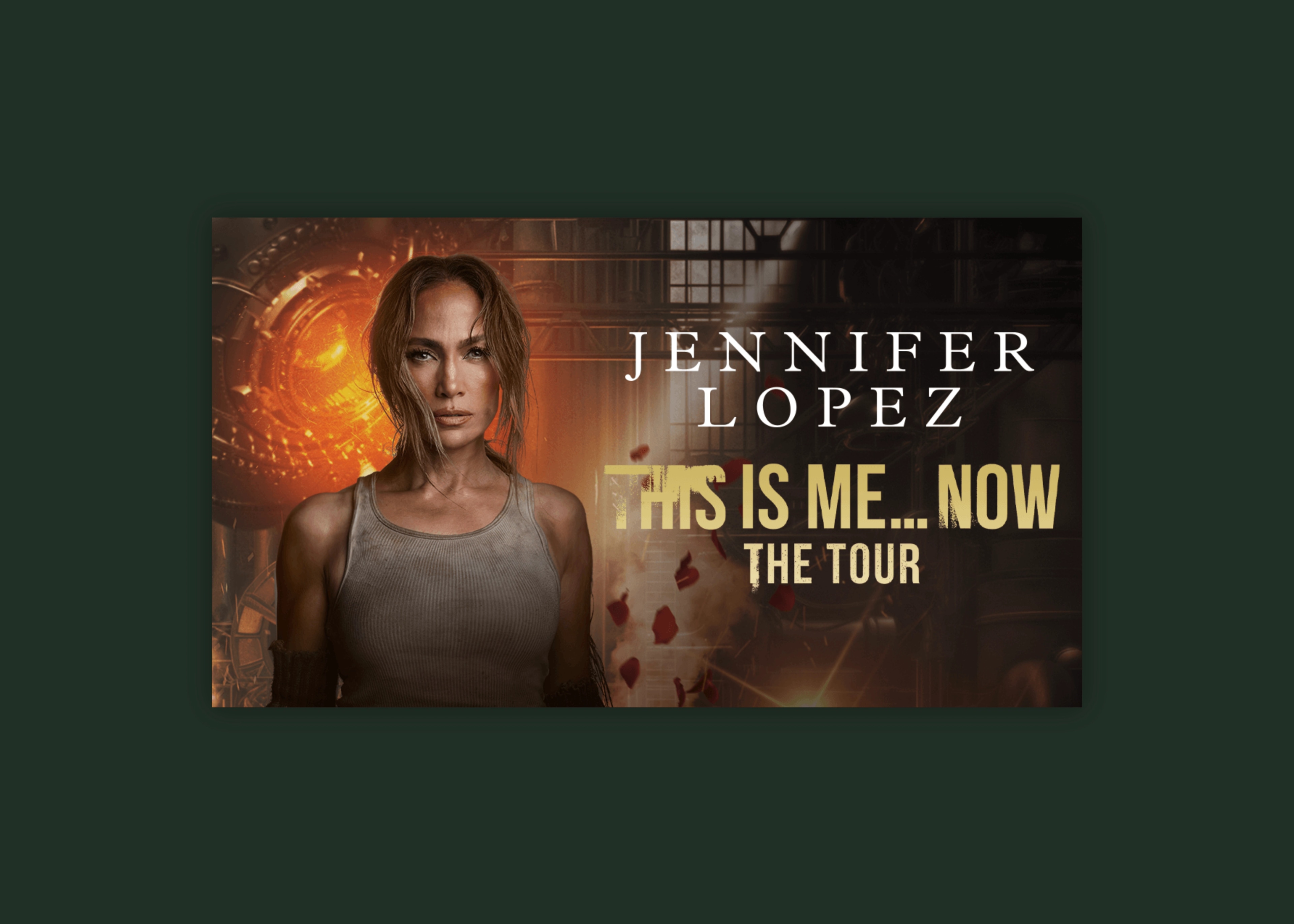 This Is Me...Now campaign artwork, captured from On The JLo and centered on a background matched to the brand.