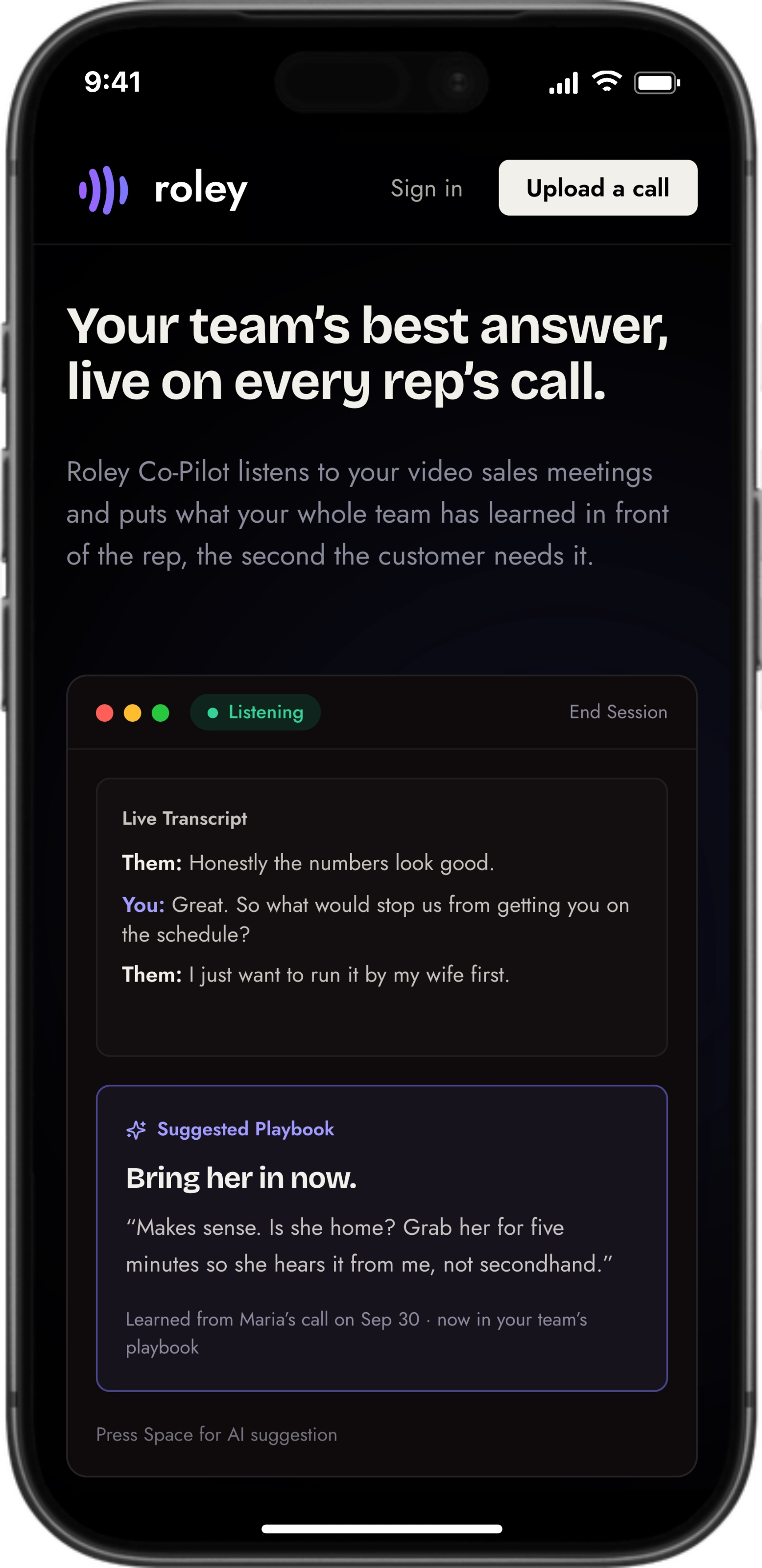 Live guidance with Co-Pilot on an iPhone in Roley AI.