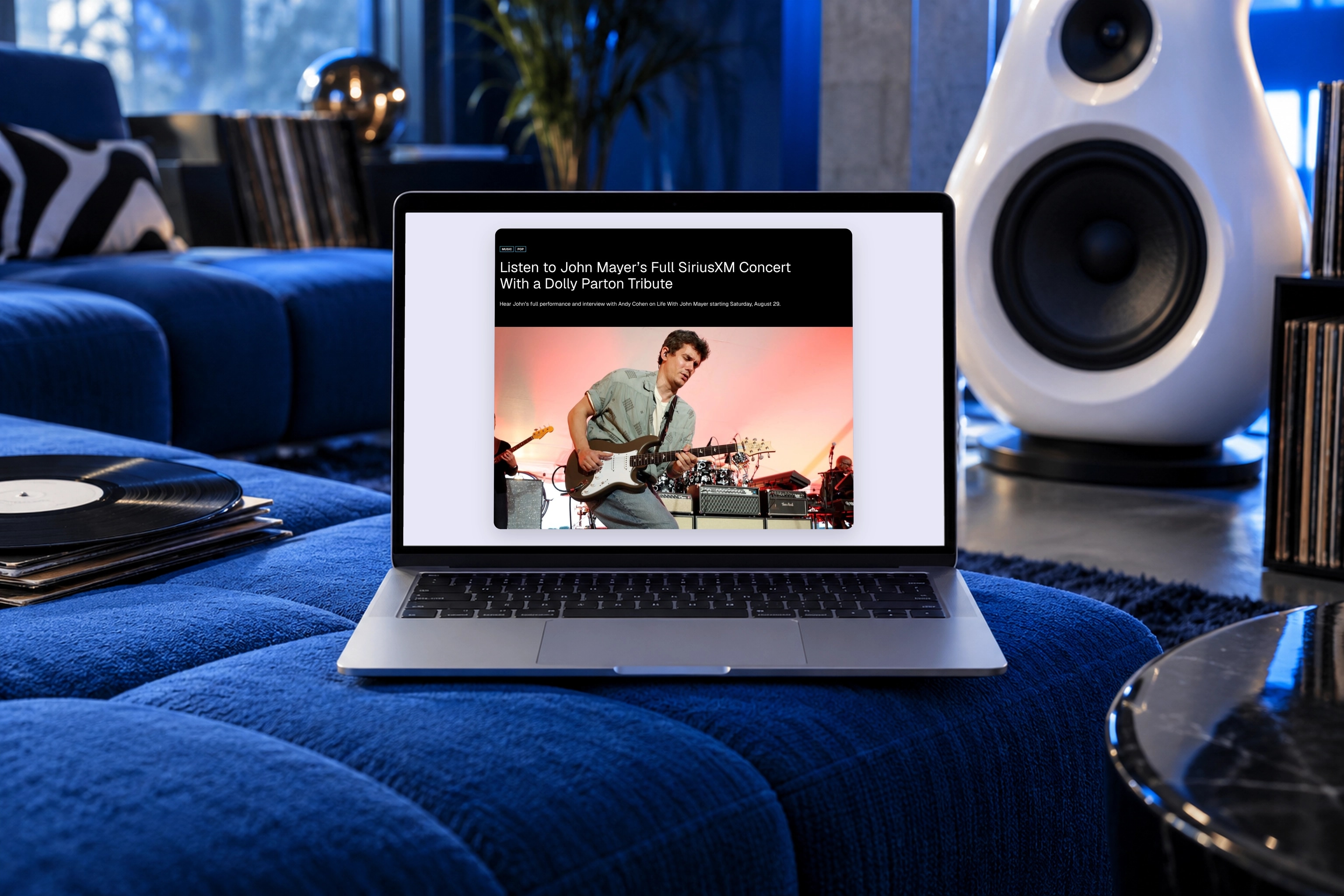 The real SiriusXM Blog article headline interface on a MacBook in a scene created for the case study.