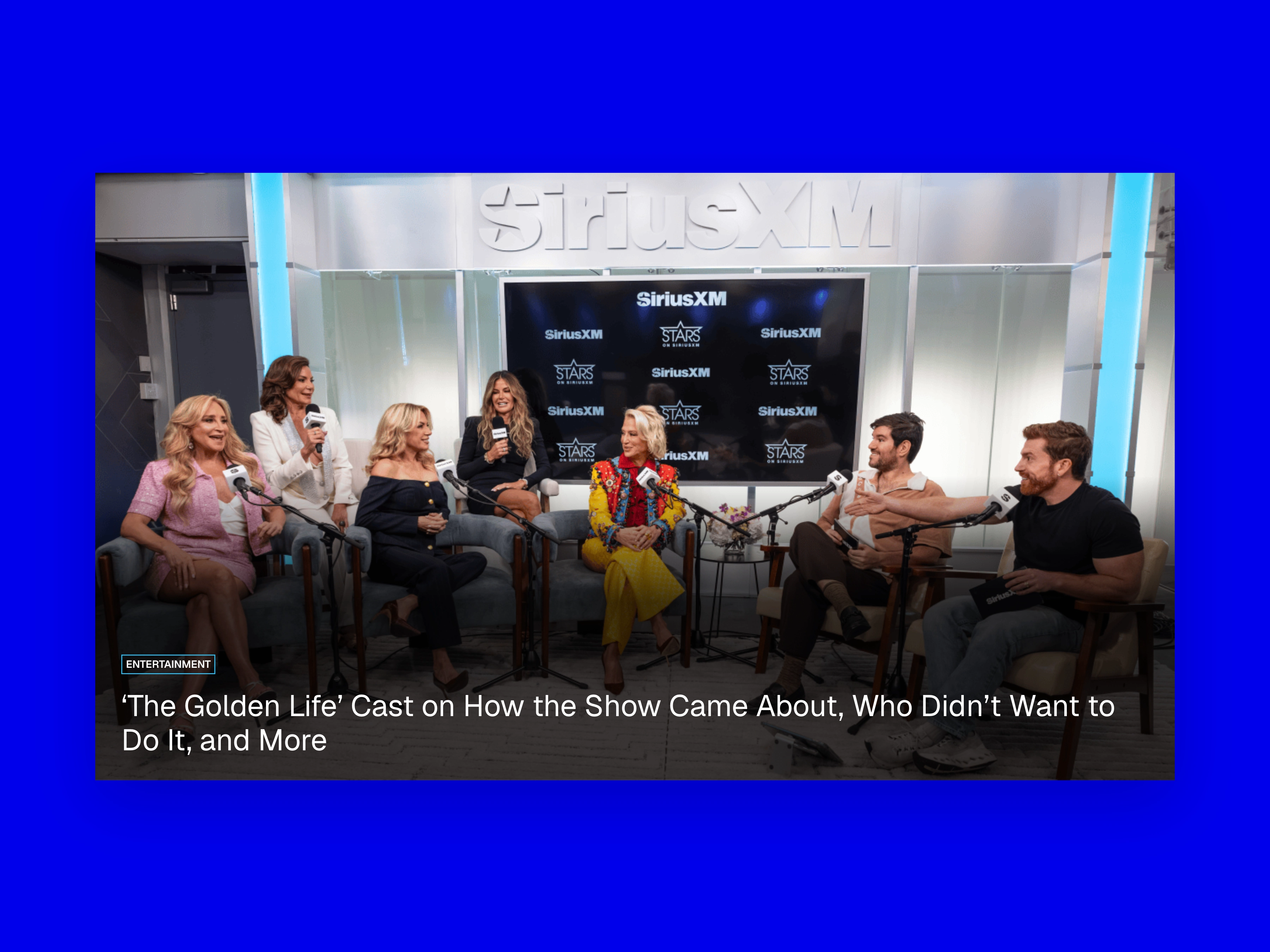 Entertainment stories and interviews, captured from SiriusXM Blog and centered on a background matched to the brand.