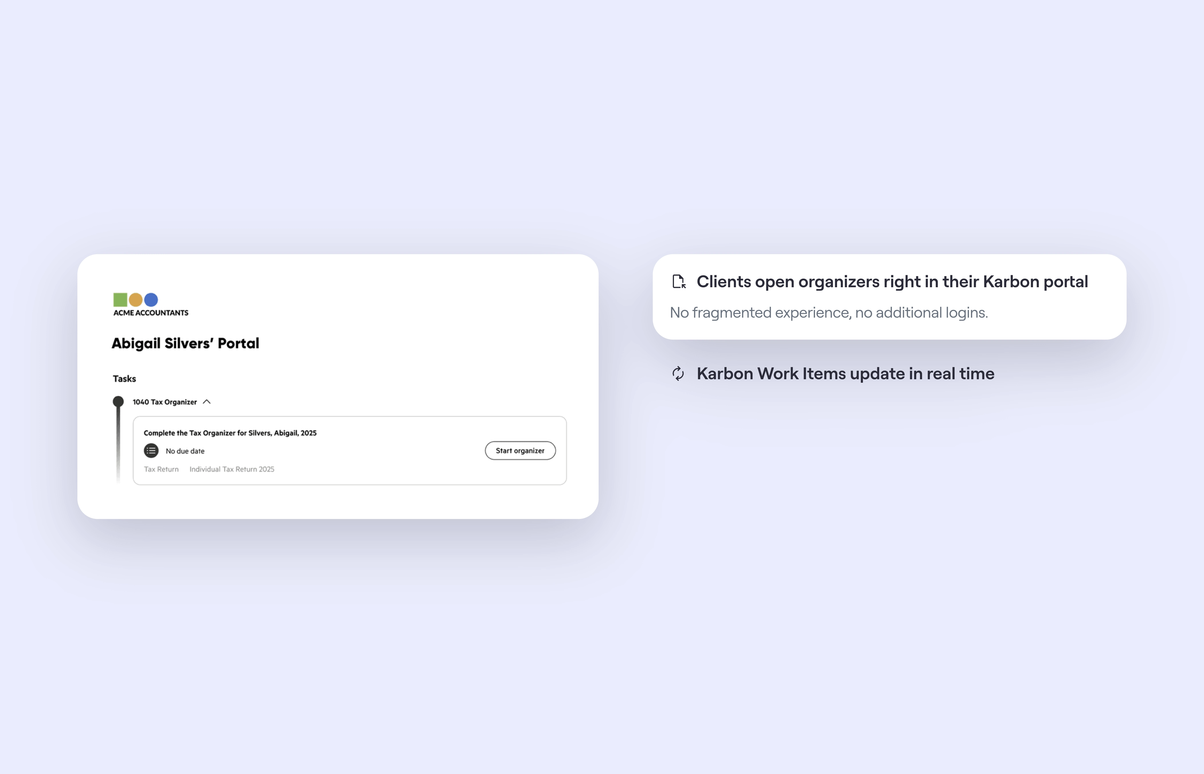 A connected Karbon client portal, captured from StanfordTax and centered on a background matched to the brand.