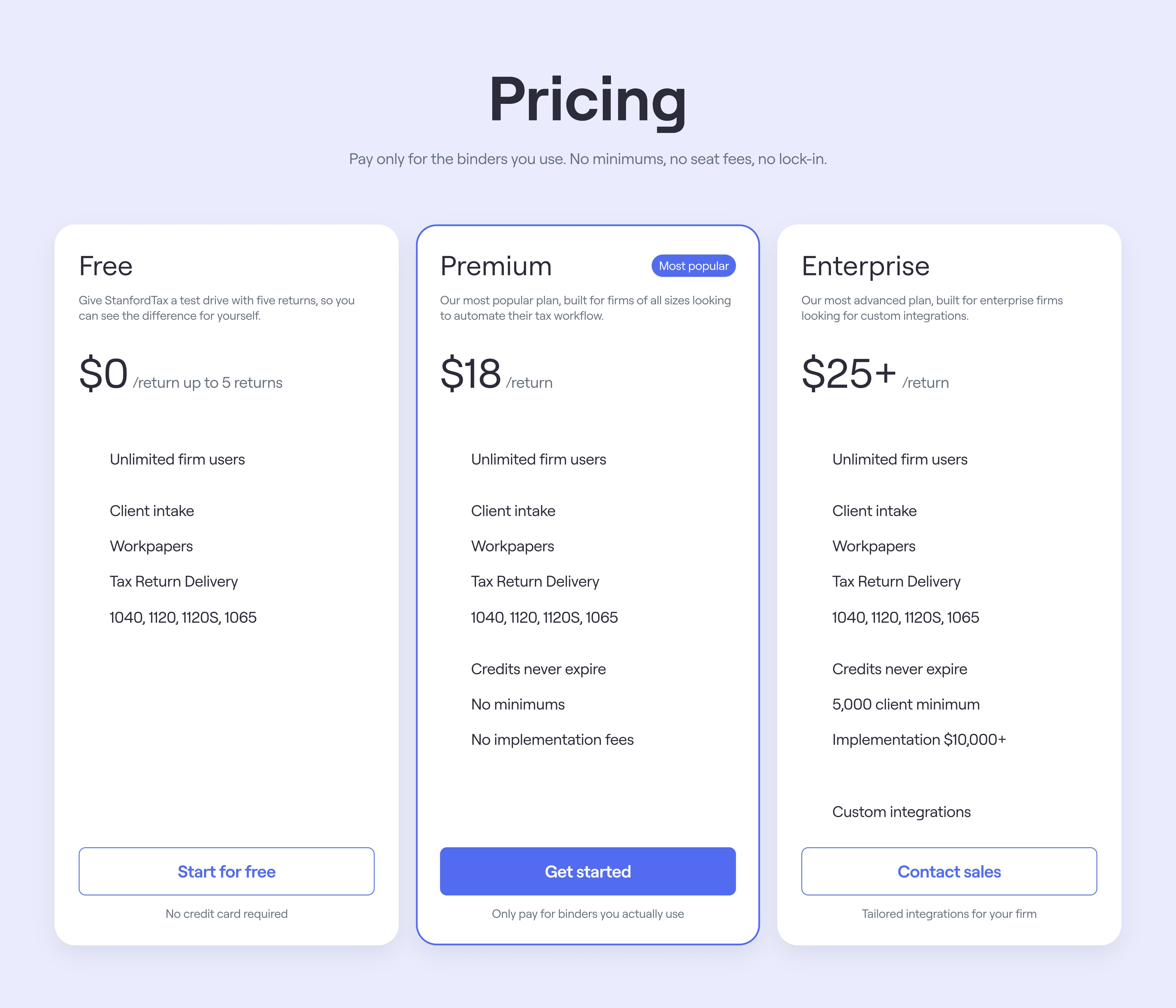 StanfordTax pricing and plan comparison, captured from StanfordTax and centered on a background matched to the brand.