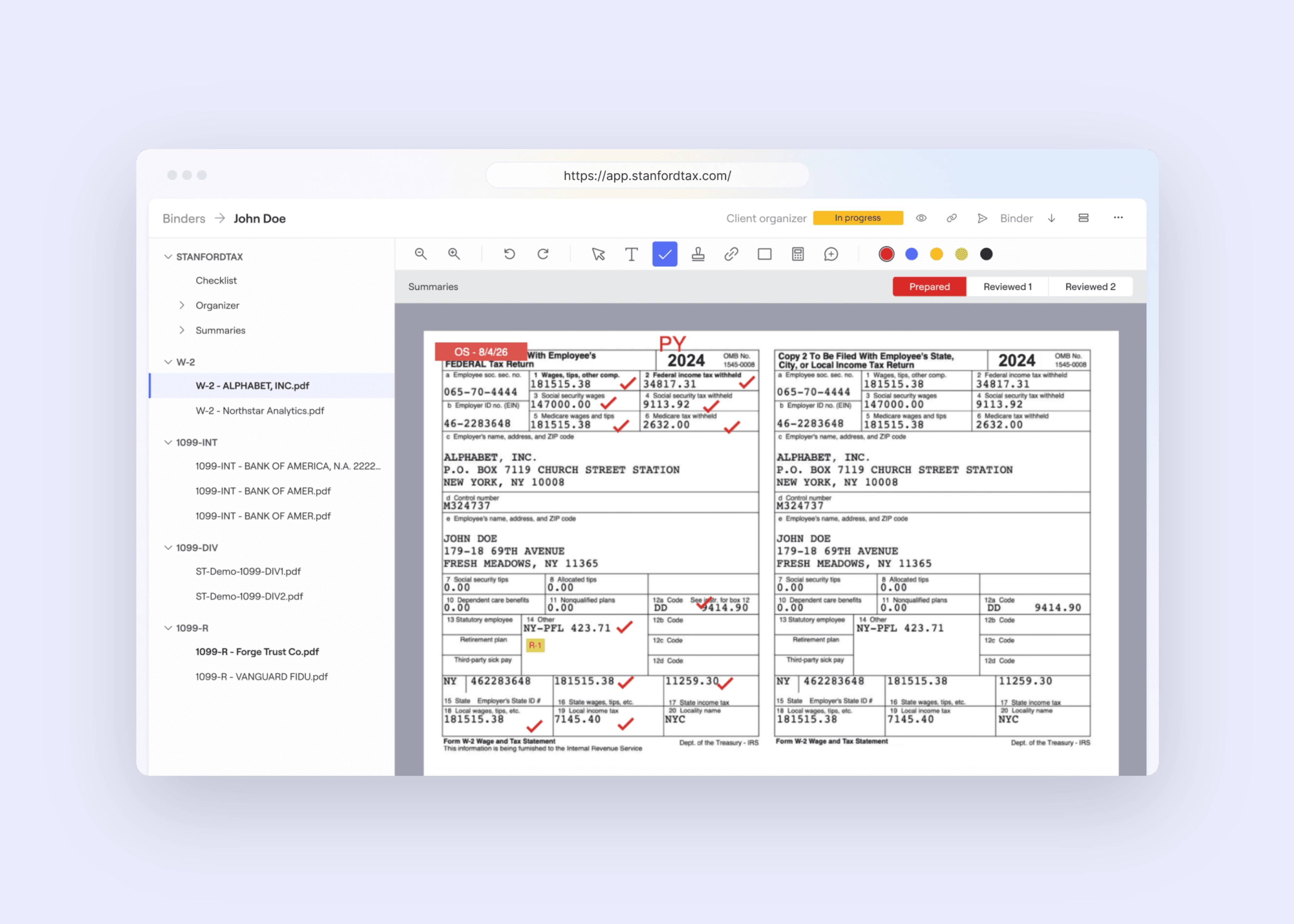 Workpaper review and document organization, captured from StanfordTax and centered on a background matched to the brand.