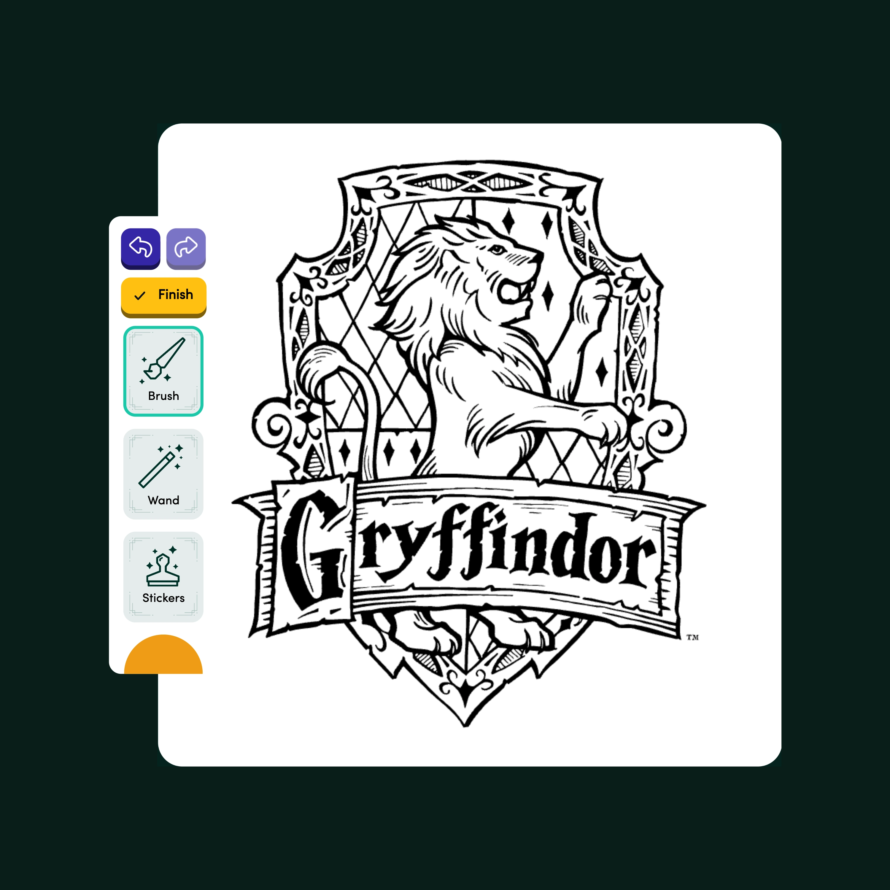 Design a Hogwarts crest, with the complete original content centered on its Starting Harry Potter app background.