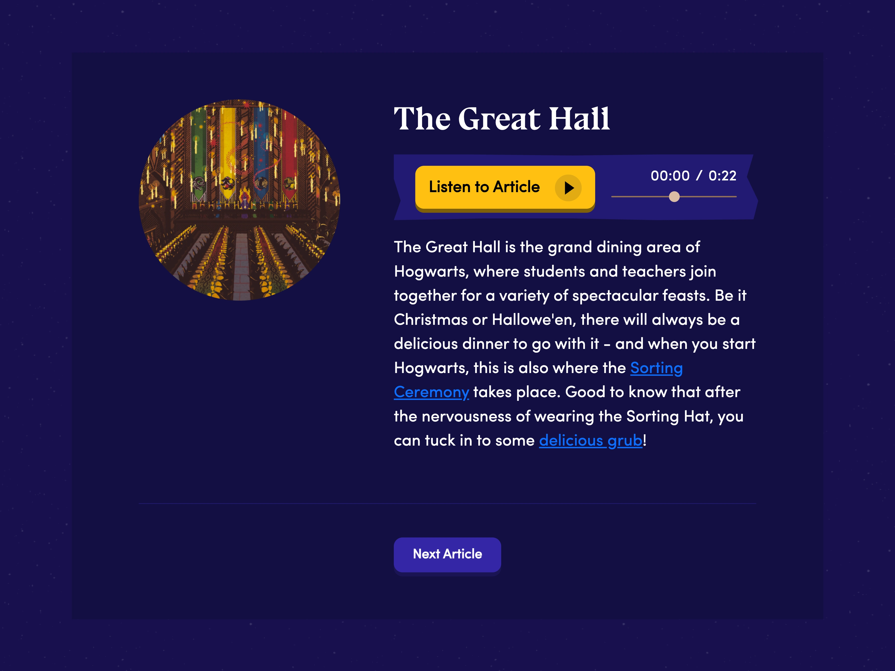 Discover the Great Hall, captured from Starting Harry Potter and centered on a background matched to the brand.