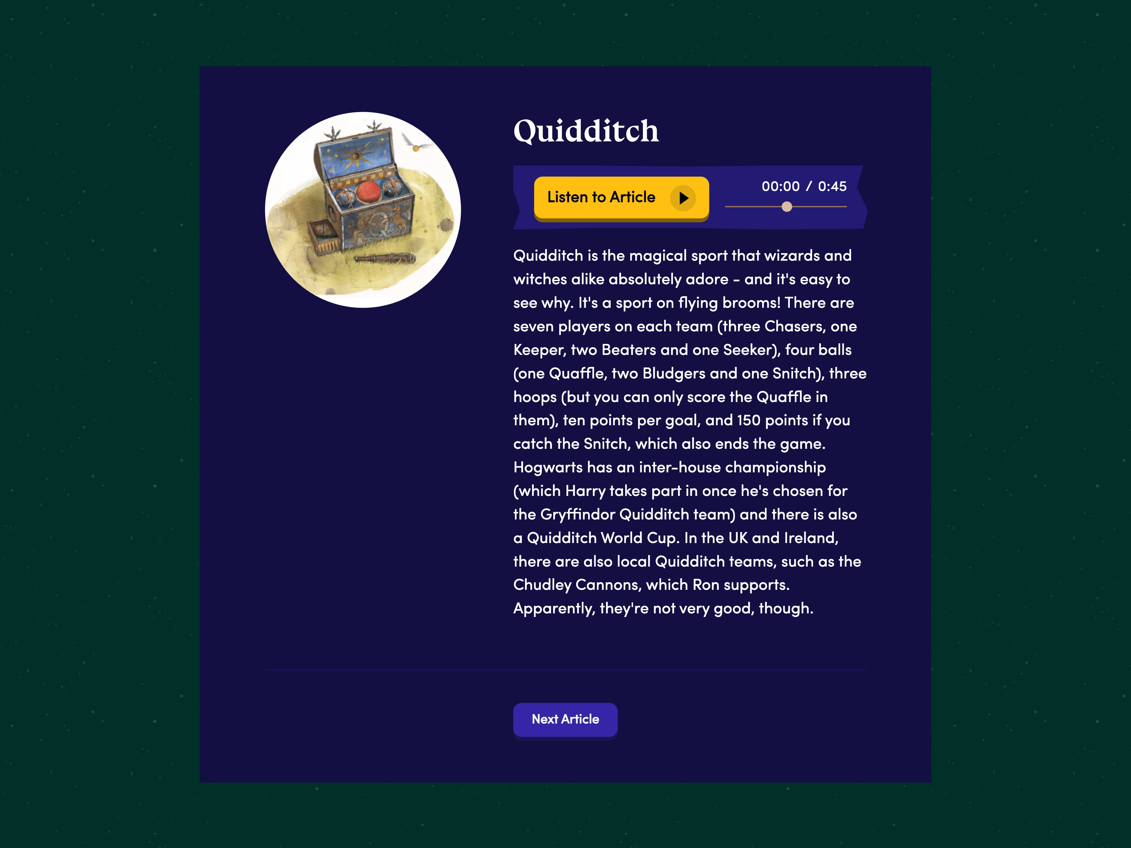 Learn about Quidditch, captured from Starting Harry Potter and centered on a background matched to the brand.