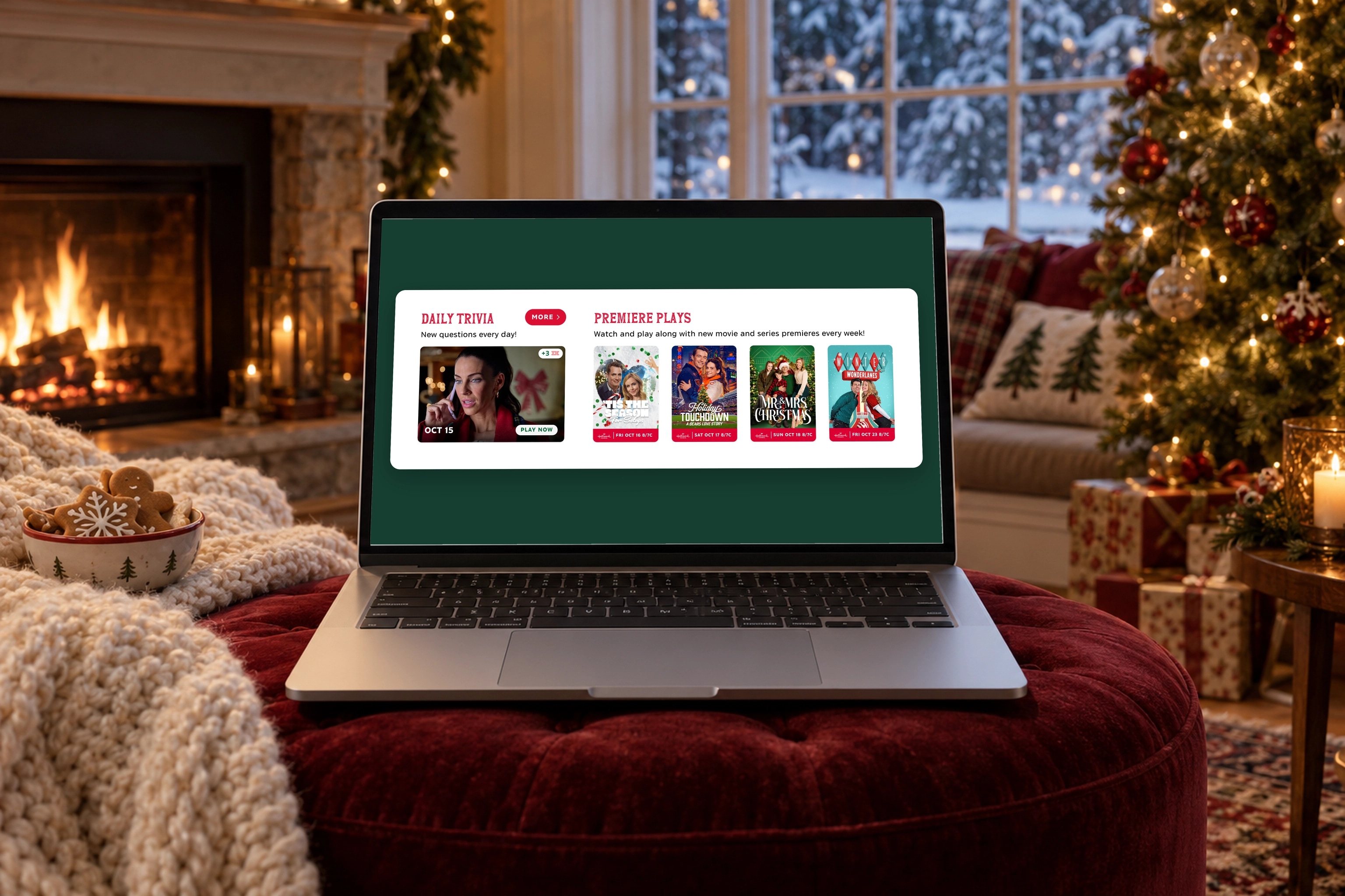 The real Hallmark Movie Game discovery interface on a MacBook in a scene created for the case study.