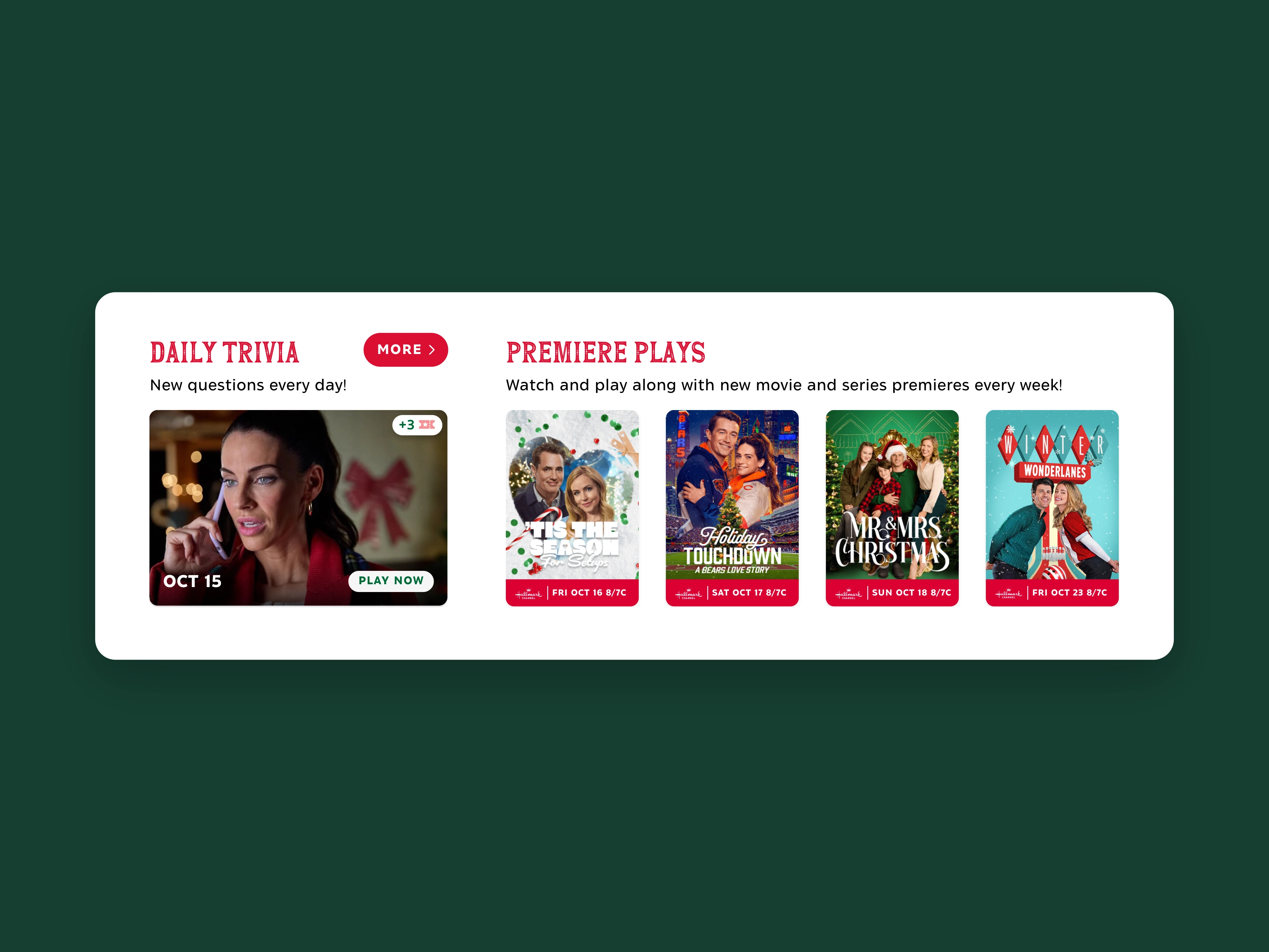 Daily trivia and premiere discovery, captured from Hallmark Movie Game and centered on a background matched to the brand.