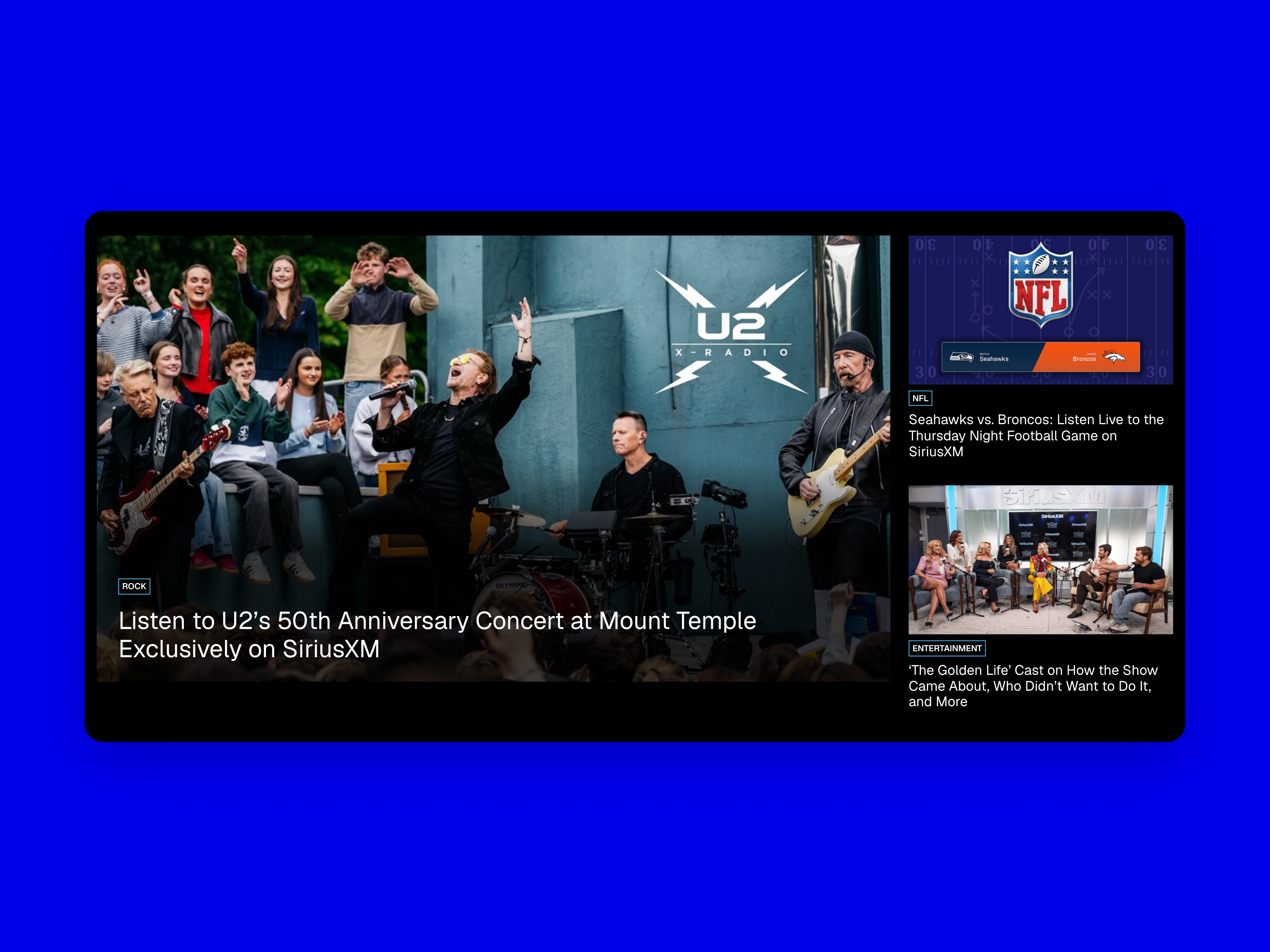 The latest stories in music and culture, captured from SiriusXM Blog and centered on a background matched to the brand.