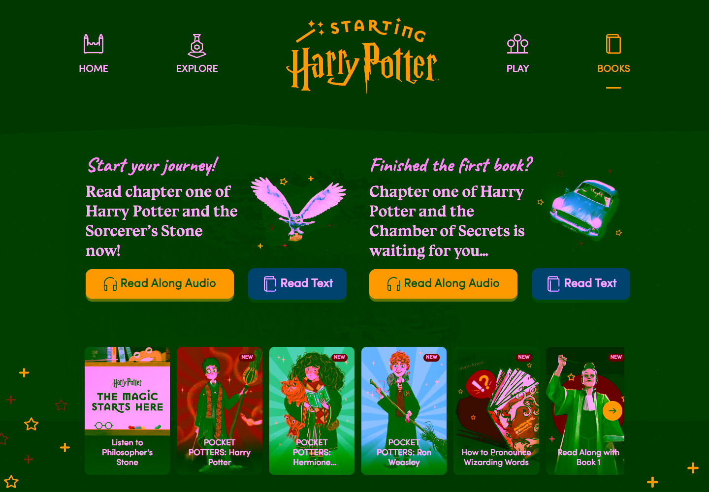 Discover the Harry Potter books, scrolling from the top of the page to the complete footer.